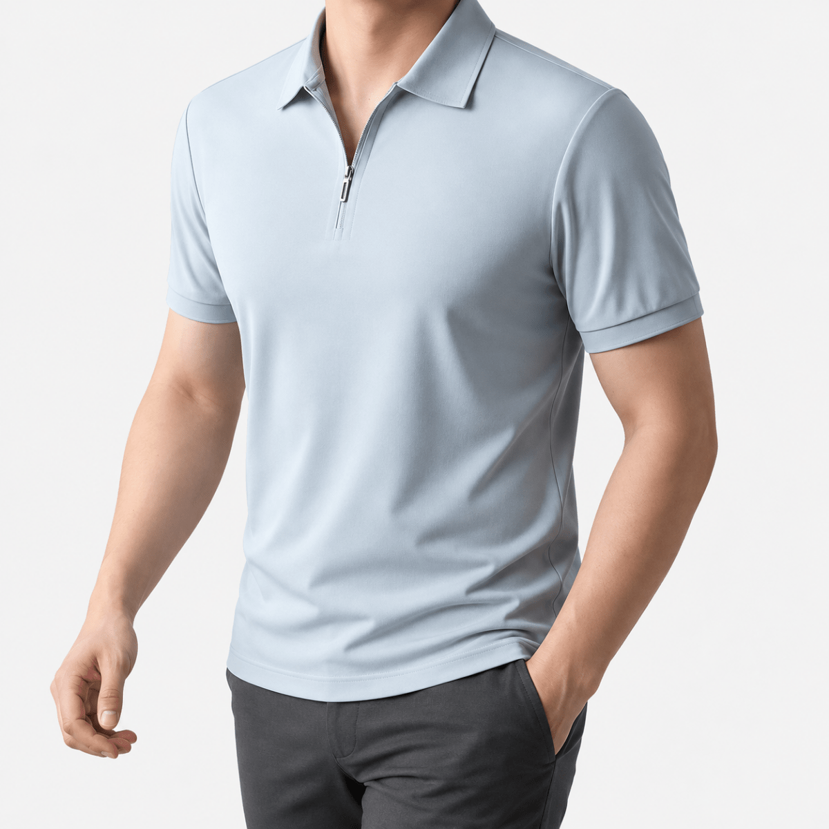 Ramon half-zip polo slim fit stretch t-shirt - AntoniosClothing - Light blue