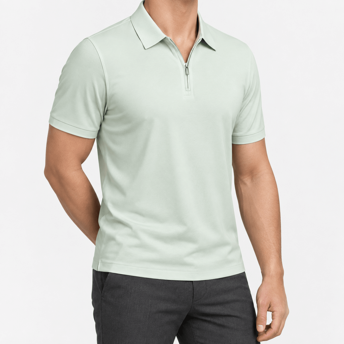 Ramon half-zip polo slim fit stretch t-shirt - AntoniosClothing - Light green