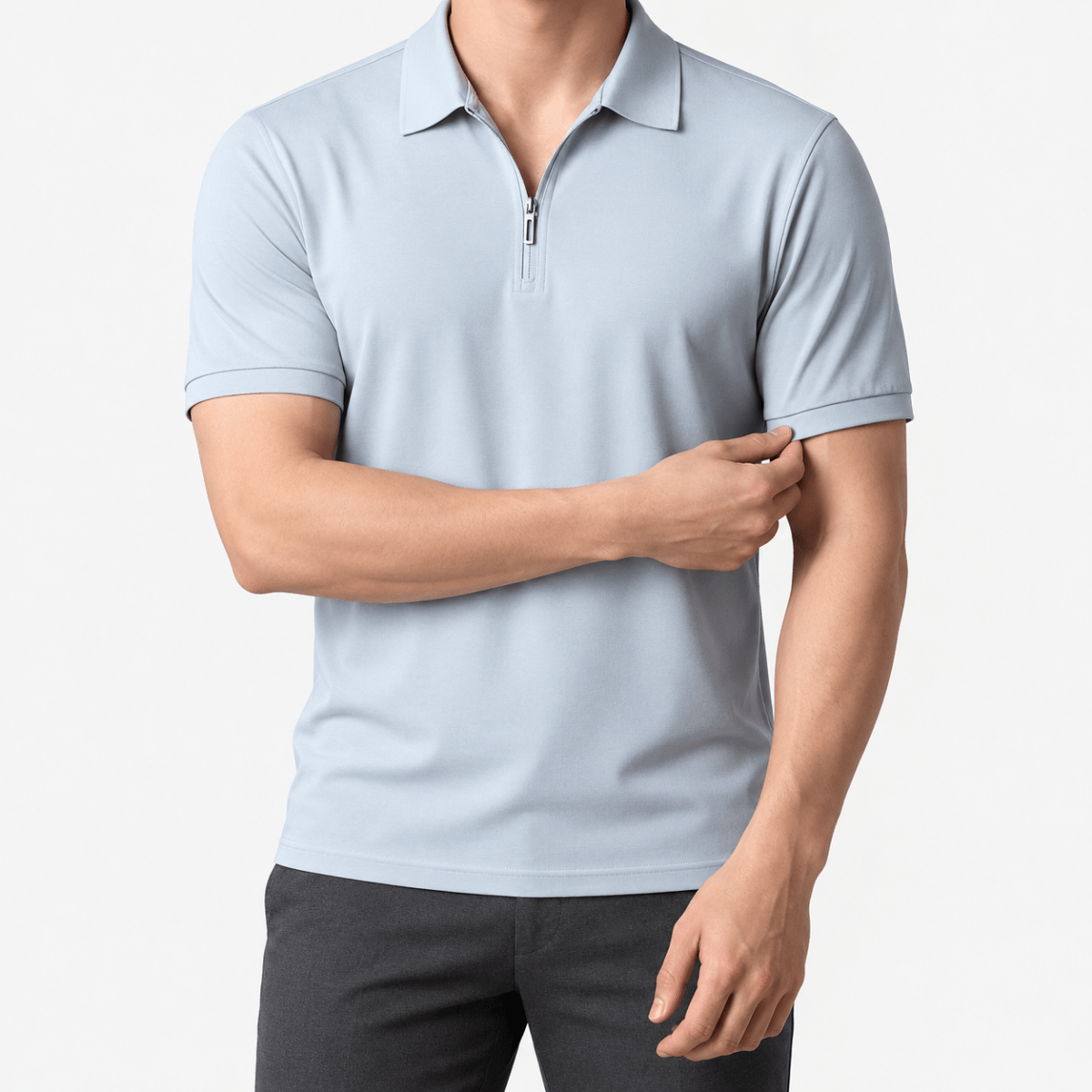 Ramon half-zip polo slim fit stretch t-shirt - AntoniosClothing - Light blue