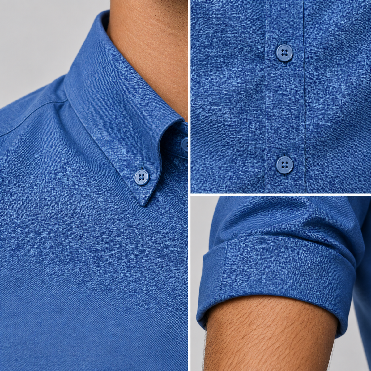Ramon button-down shirt in navy blue, collar, button placket and sleeve details