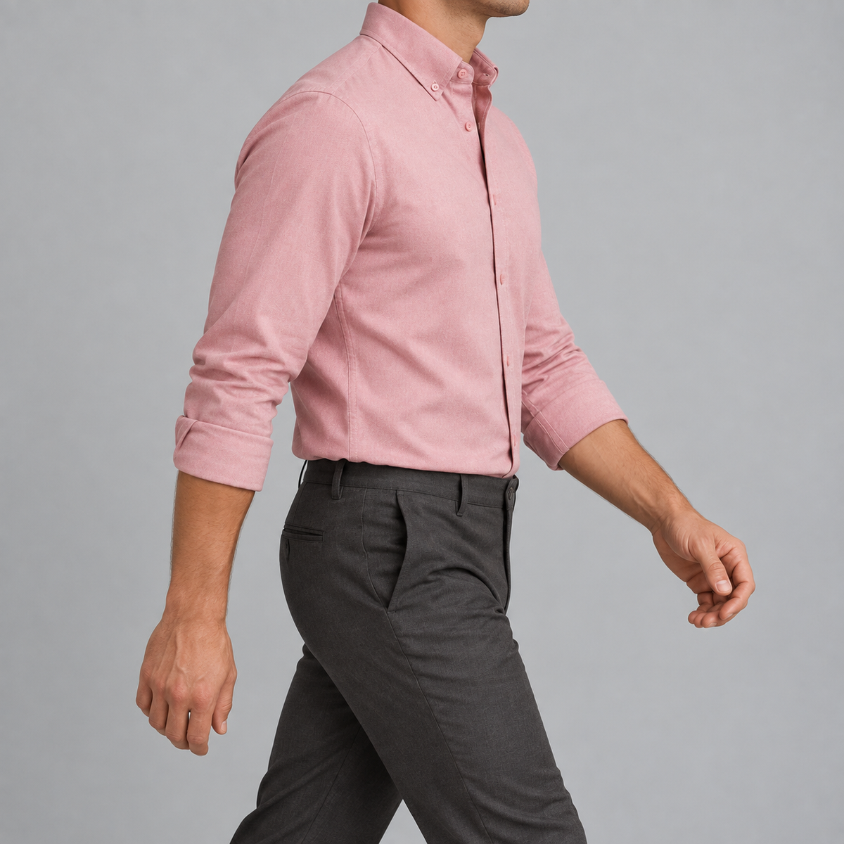 Ramon button-down shirt in pink, side view on a model