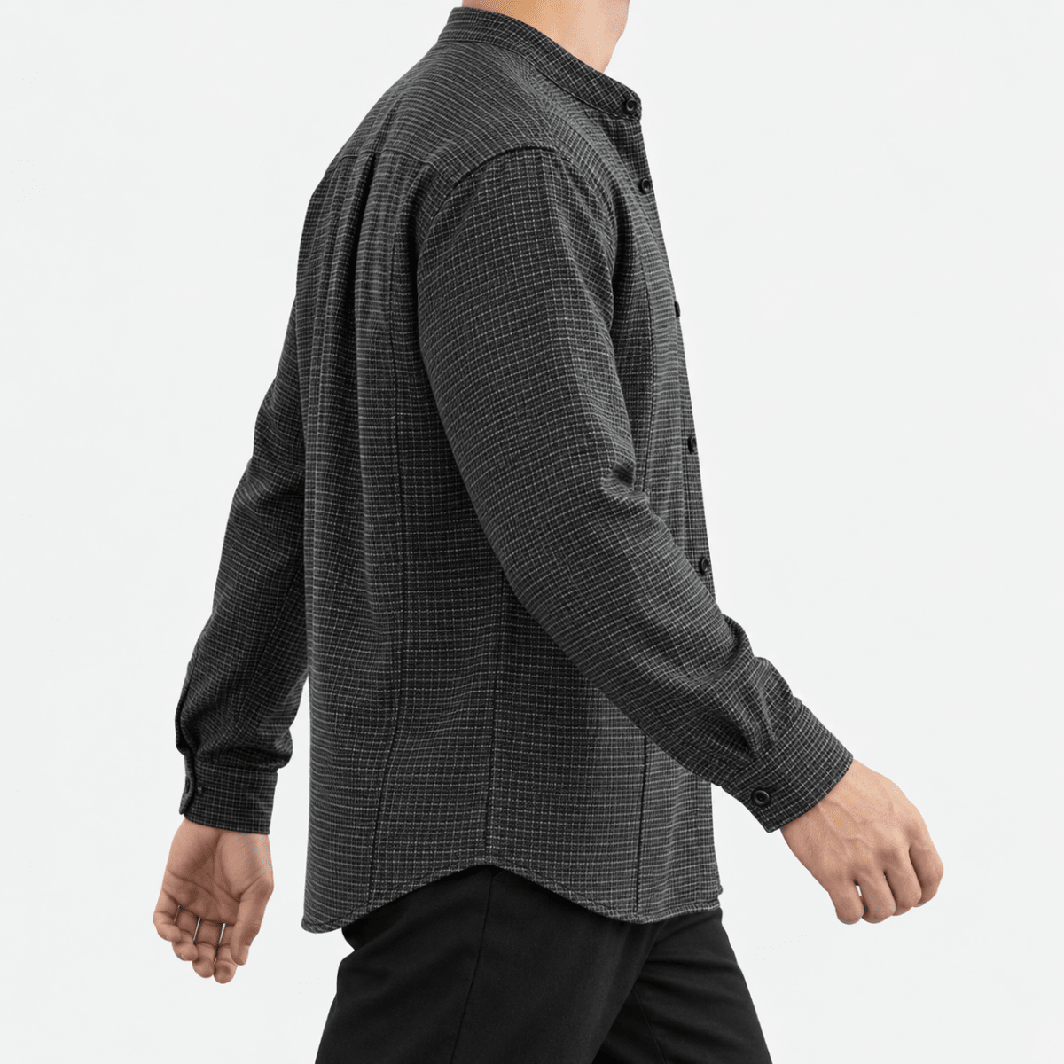 Relaxed checked shirt with curved front seams - AntoniosClothing - Dark gray