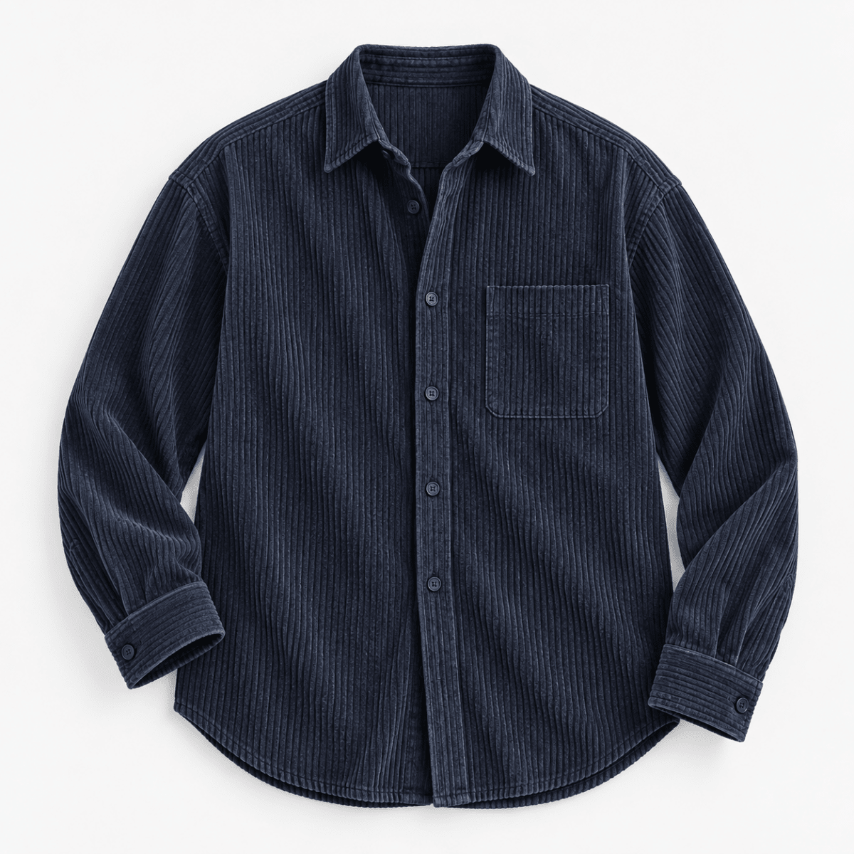 Relaxed corduroy shirt with a curved hem - AntoniosClothing - Navy blue