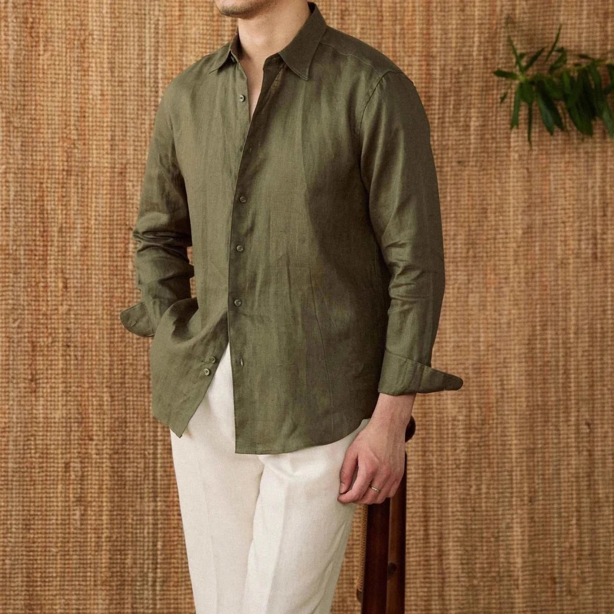 Relaxed fit casual long sleeve shirt linen - Antonios