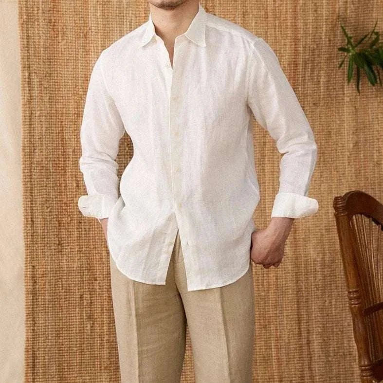 Relaxed fit casual long sleeve shirt linen - Antonios