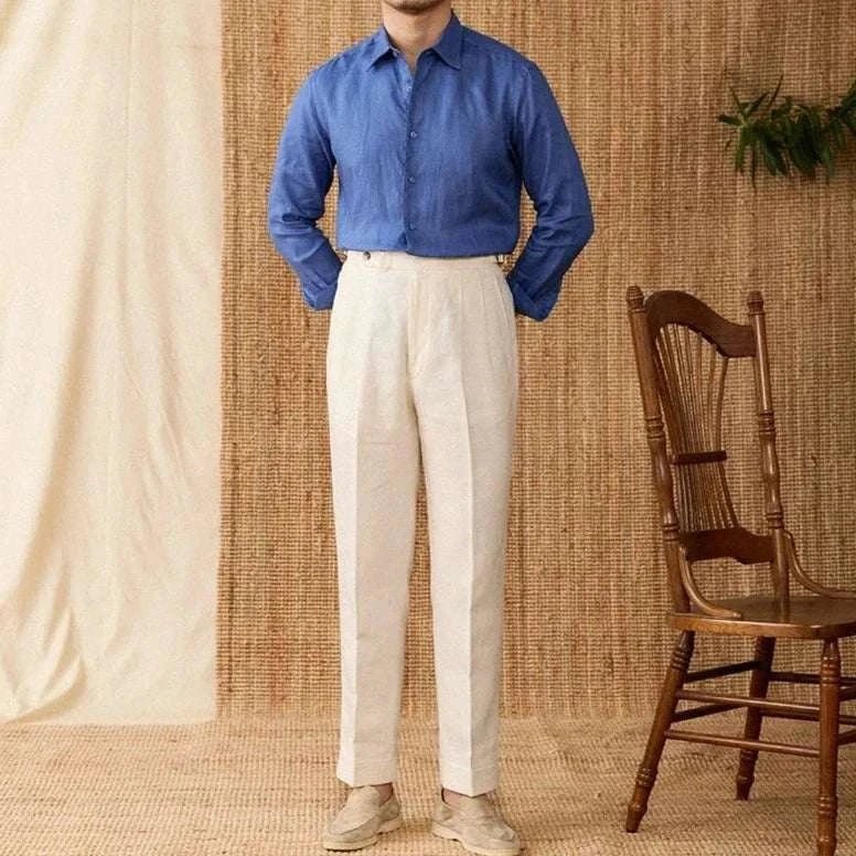 Relaxed fit casual long sleeve shirt linen - Antonios