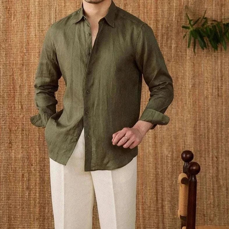 Relaxed fit casual long sleeve shirt linen - Antonios