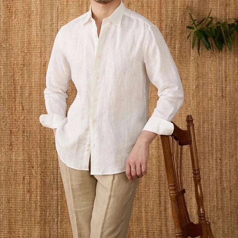 Relaxed fit casual long sleeve shirt linen - Antonios