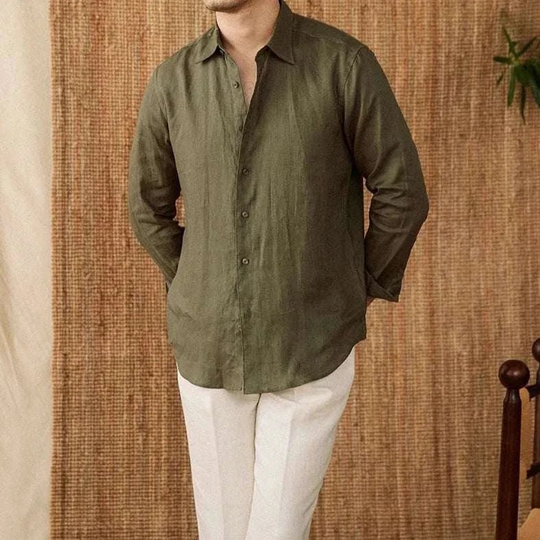 Relaxed fit casual long sleeve shirt linen - Antonios
