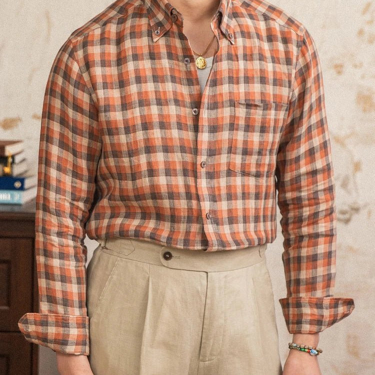 Retro american plaid long sleeve shirt - Antonios