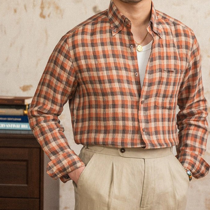 Retro american plaid long sleeve shirt - Antonios