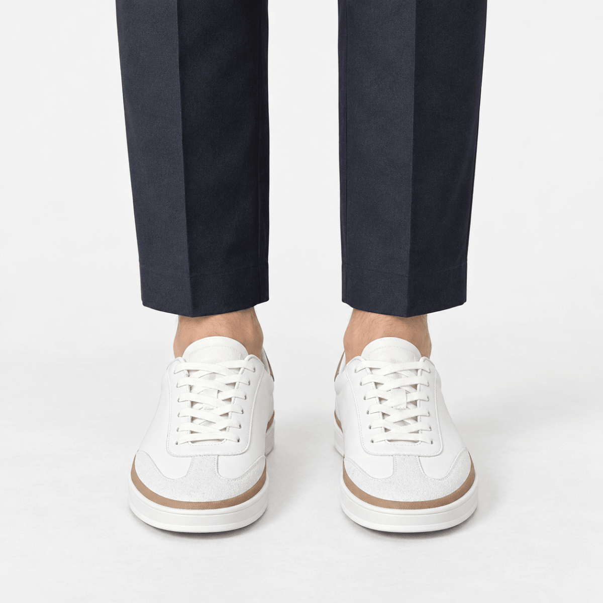 Retro leather sneakers with contrast soles - AntoniosClothing - White white sole