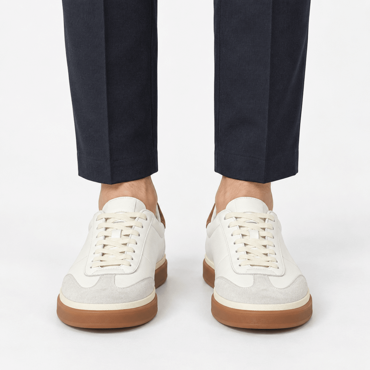 Retro leather sneakers with contrast soles - AntoniosClothing - White gum sole