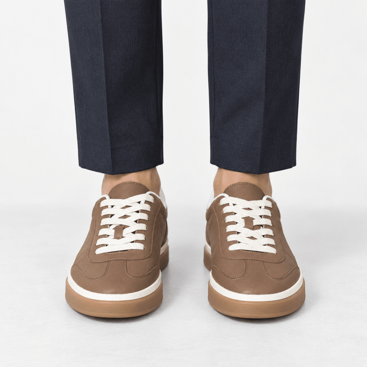 Retro leather sneakers with contrast soles - AntoniosClothing - Brown white sole