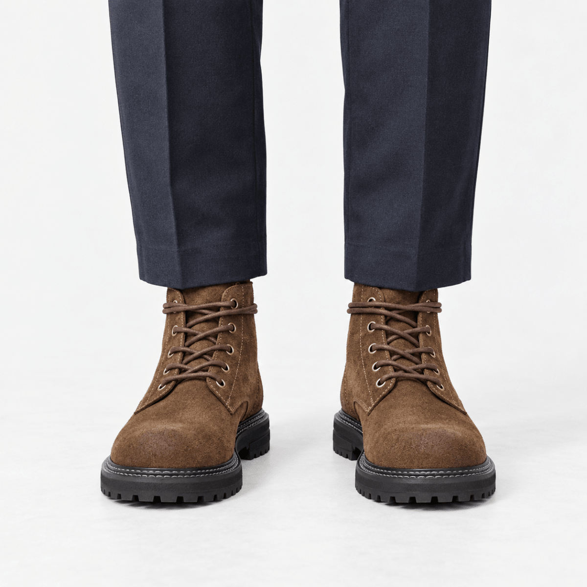 Rough suede lace up ankle boots - AntoniosClothing - Brown standard
