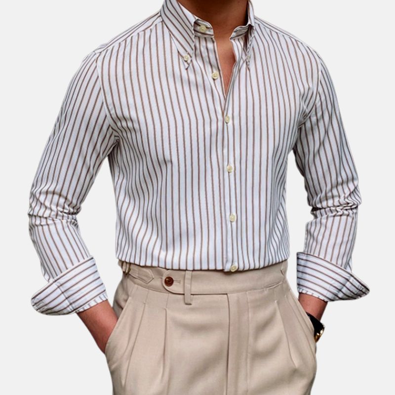 Men's casual retro striped shirt with formal style and Italian flair.