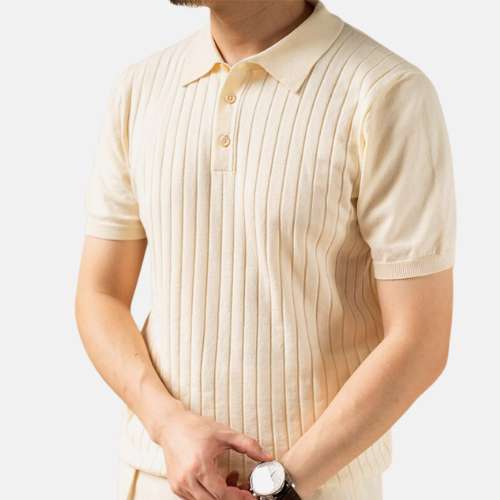 Old Money Cotton T-Shirt for men with striped pattern and formal style.