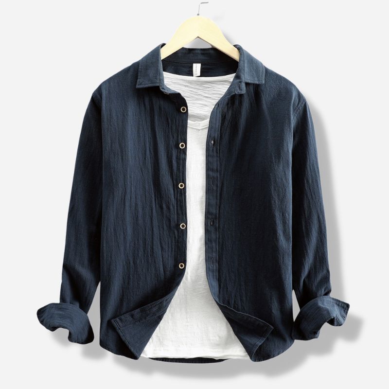Maurice Solid Shirt in cotton-linen blend, casual style for men.