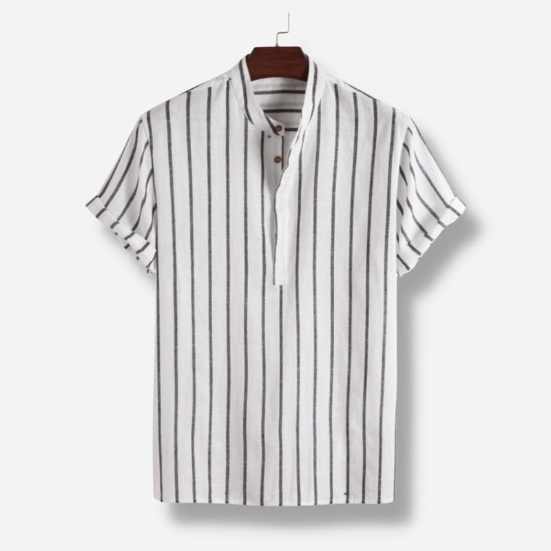 Stylish Maurice Cotton Shirt in high-quality cotton and linen blend with vertical stripes.