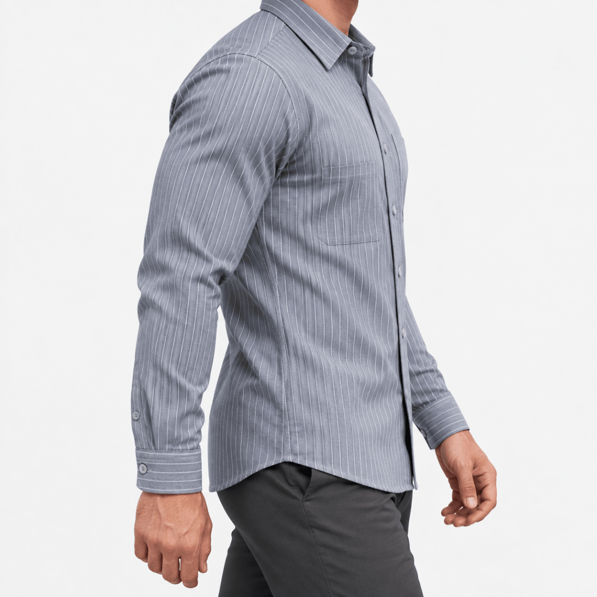 Slim cotton blend shirt with a chest pocket - AntoniosClothing - Gray stripe