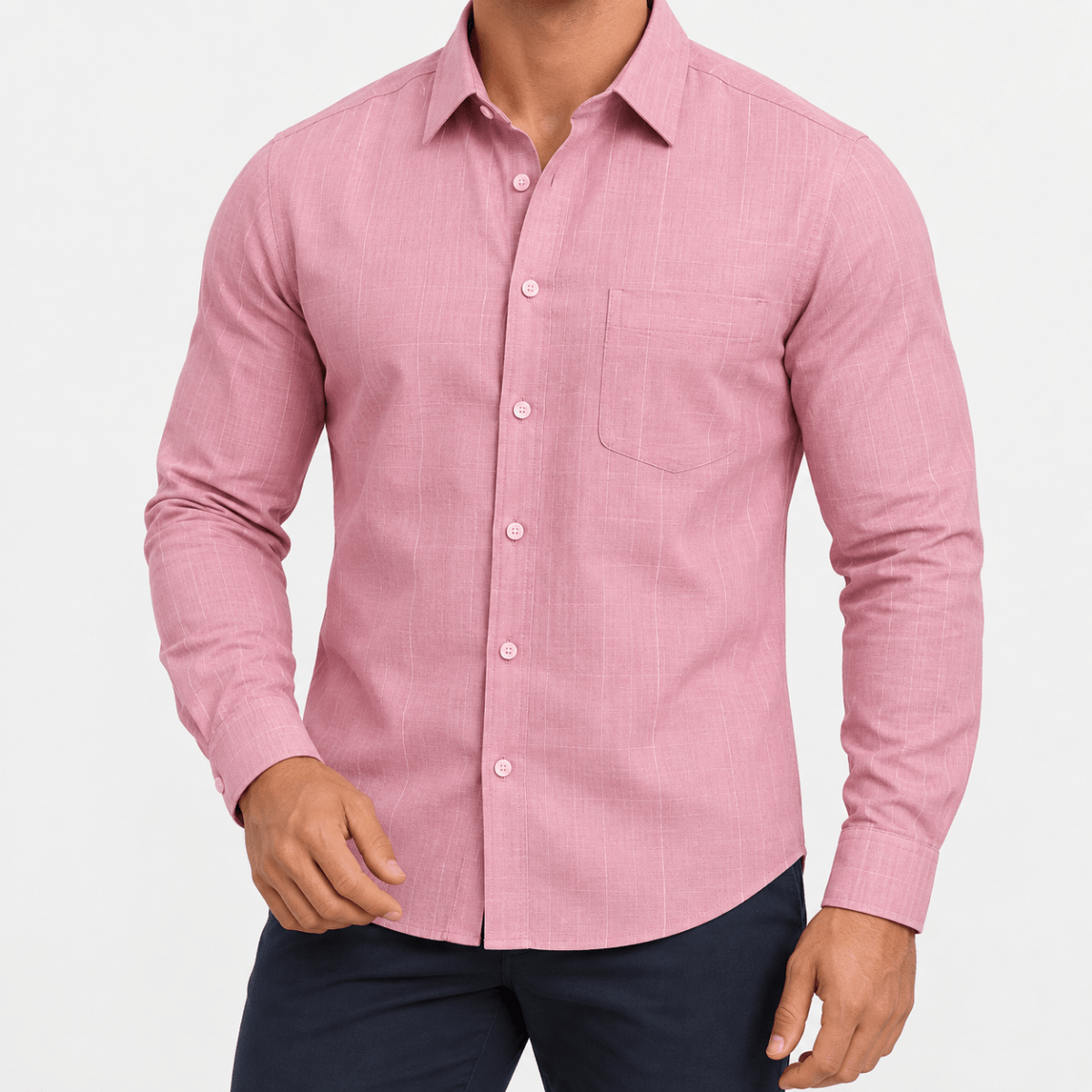 Slim cotton blend shirt with a chest pocket - AntoniosClothing - Pink tonal stripe