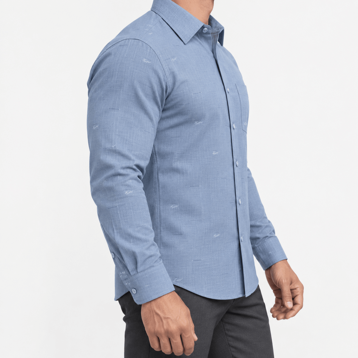 Slim cotton blend shirt with a chest pocket - AntoniosClothing - Slate blue textured check
