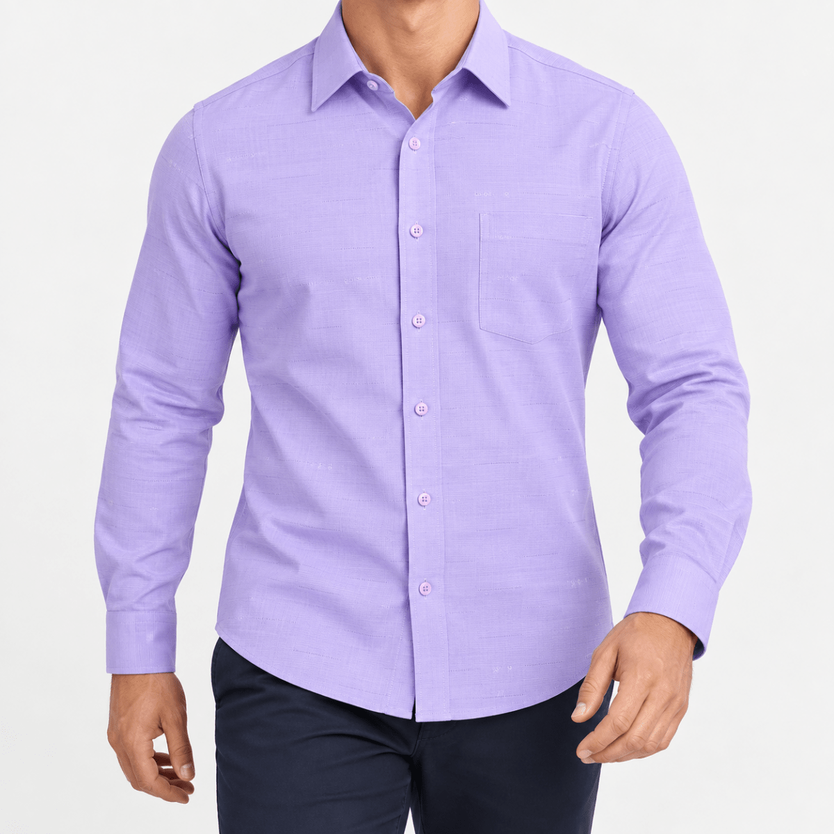 Slim cotton blend shirt with a chest pocket - AntoniosClothing - Lilac textured check