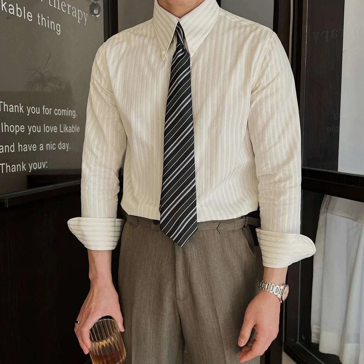 Slim - fit pointed collar striped shirt - Antonios