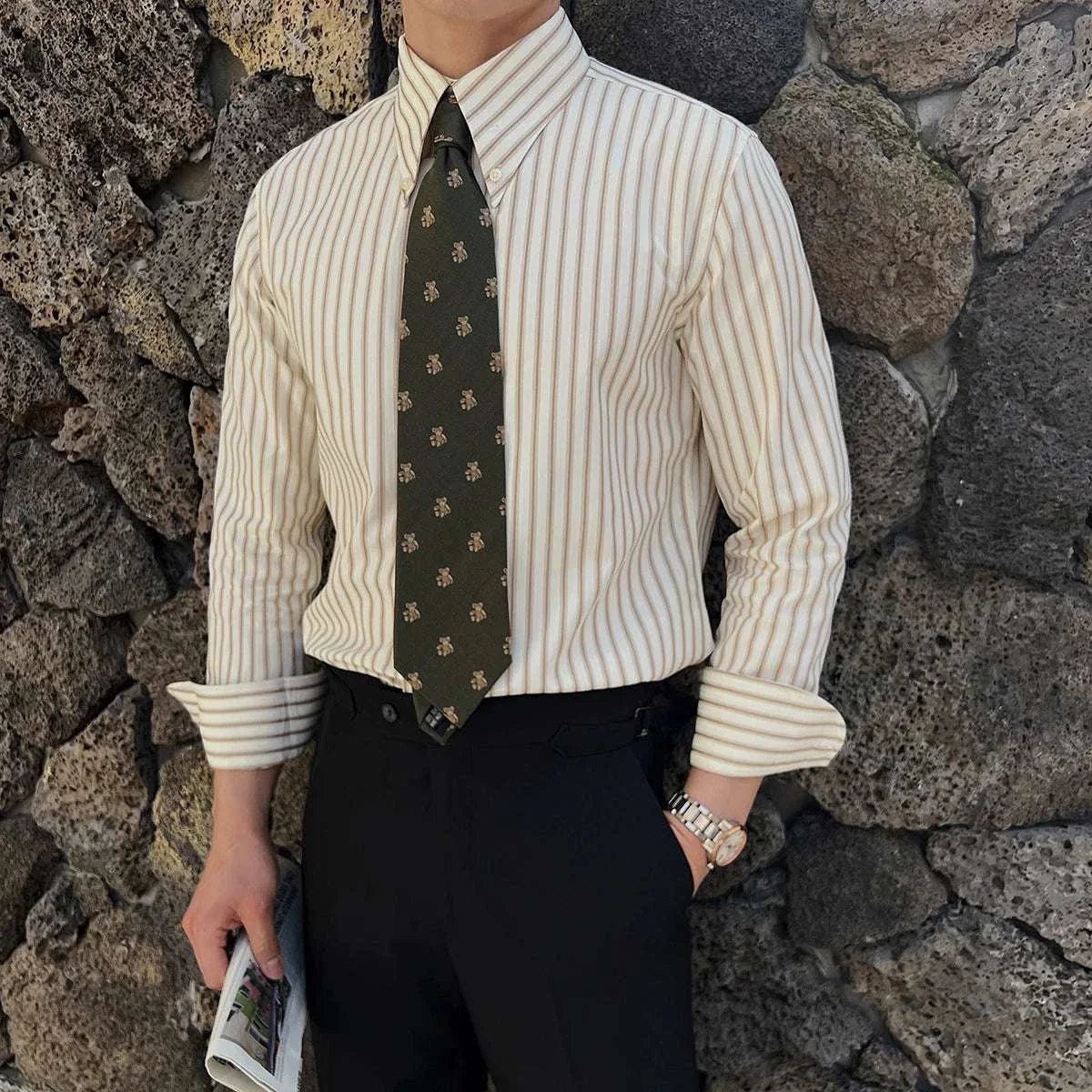 Slim - fit pointed collar striped shirt - Antonios