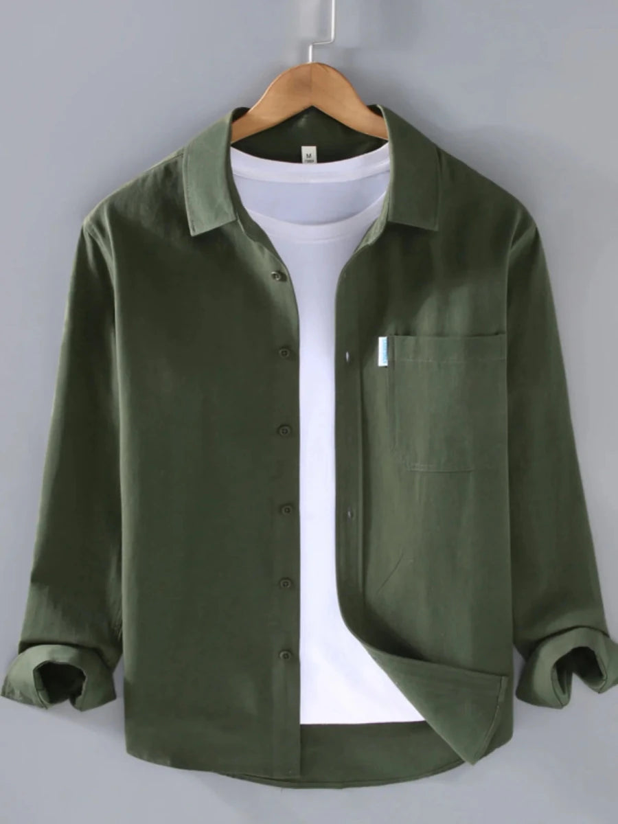 Spring solid color long sleeve loose fit lapel button - up - Antonios