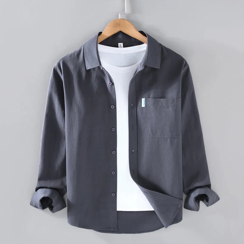 Spring solid color long sleeve loose fit lapel button - up - Antonios