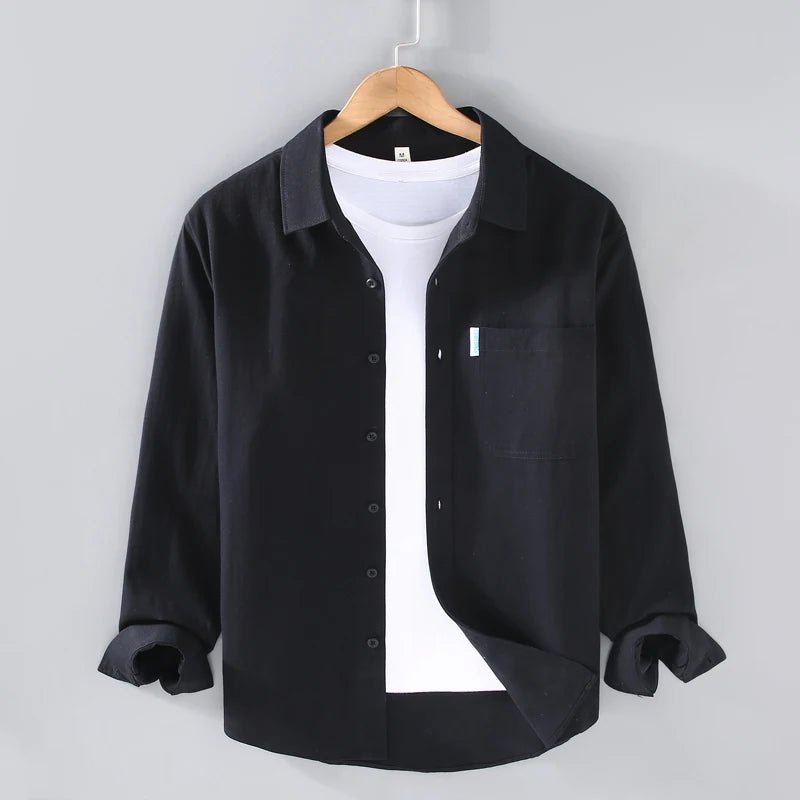 Spring solid color long sleeve loose fit lapel button - up - Antonios