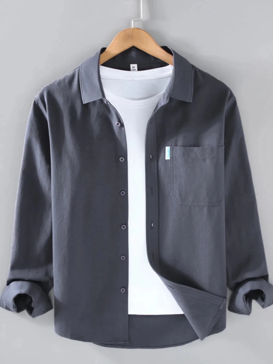 Spring solid color long sleeve loose fit lapel button - up - Antonios