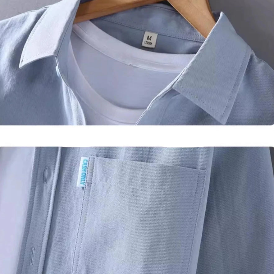 Spring solid color long sleeve loose fit lapel button - up - Antonios