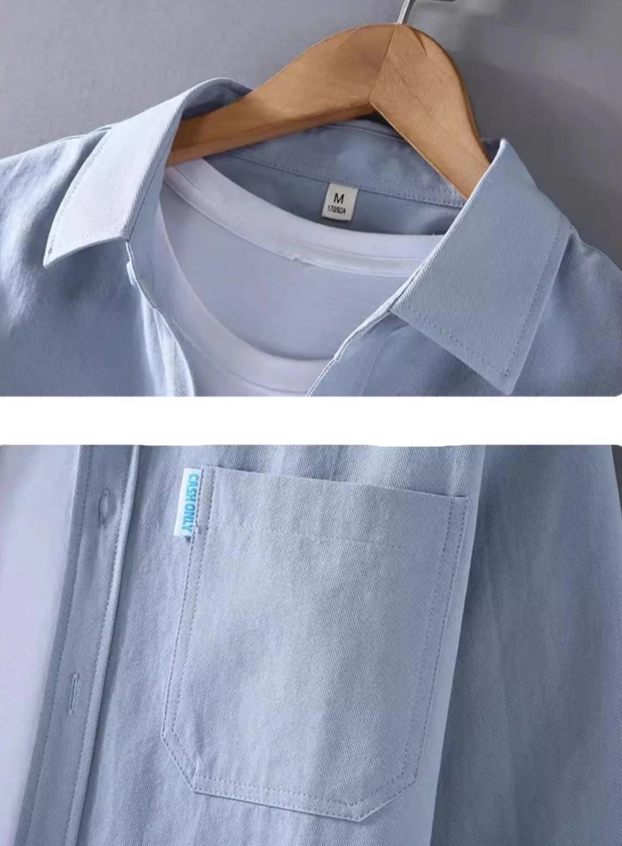 Spring solid color long sleeve loose fit lapel button - up - Antonios