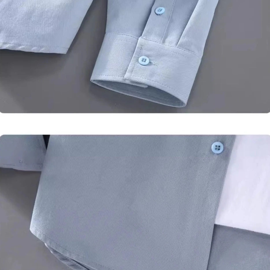 Spring solid color long sleeve loose fit lapel button - up - Antonios