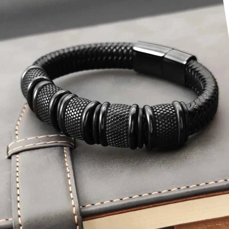 Stainless steel leather bracelet - Antonios