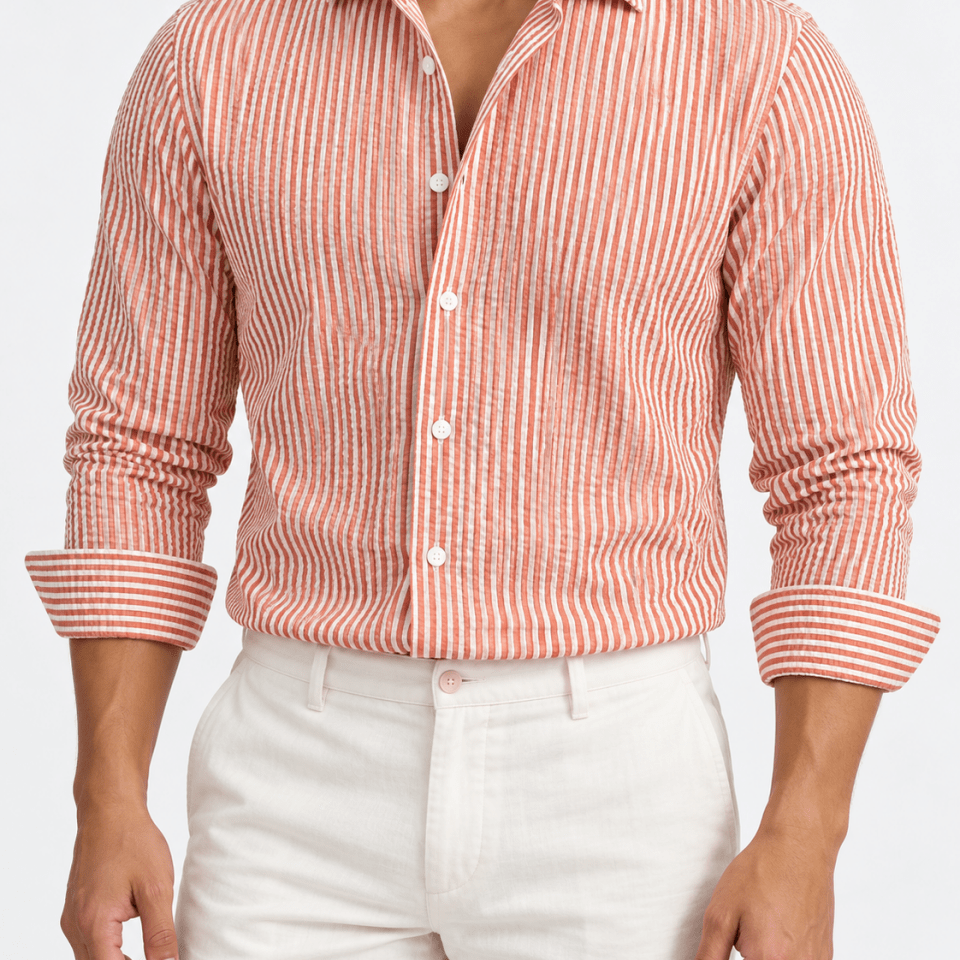Streetwear summer long-sleeve shirt with stripes - AntoniosClothing - Orange