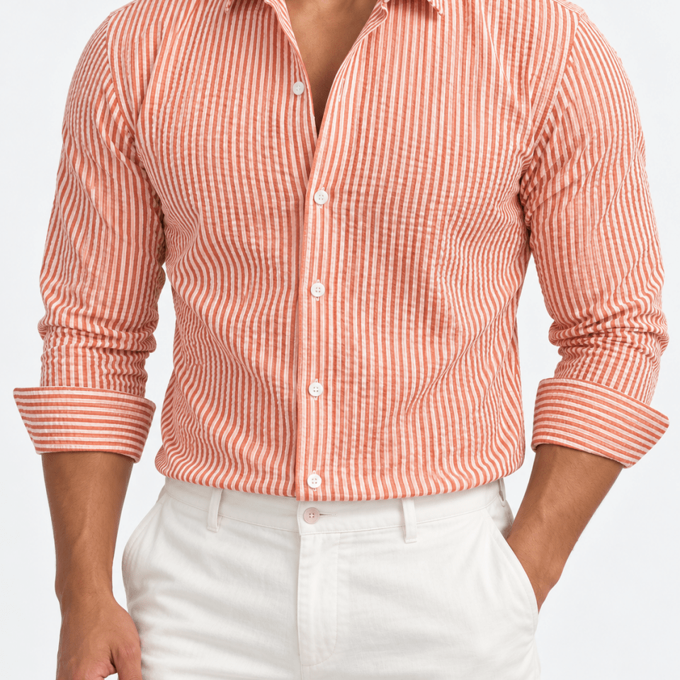 Streetwear summer long-sleeve shirt with stripes - AntoniosClothing - Orange