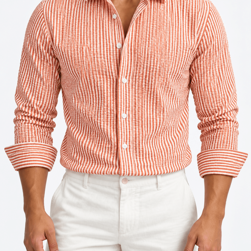 Streetwear summer long-sleeve shirt with stripes - AntoniosClothing - Orange
