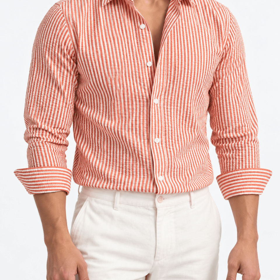 Streetwear summer long-sleeve shirt with stripes - AntoniosClothing - Orange