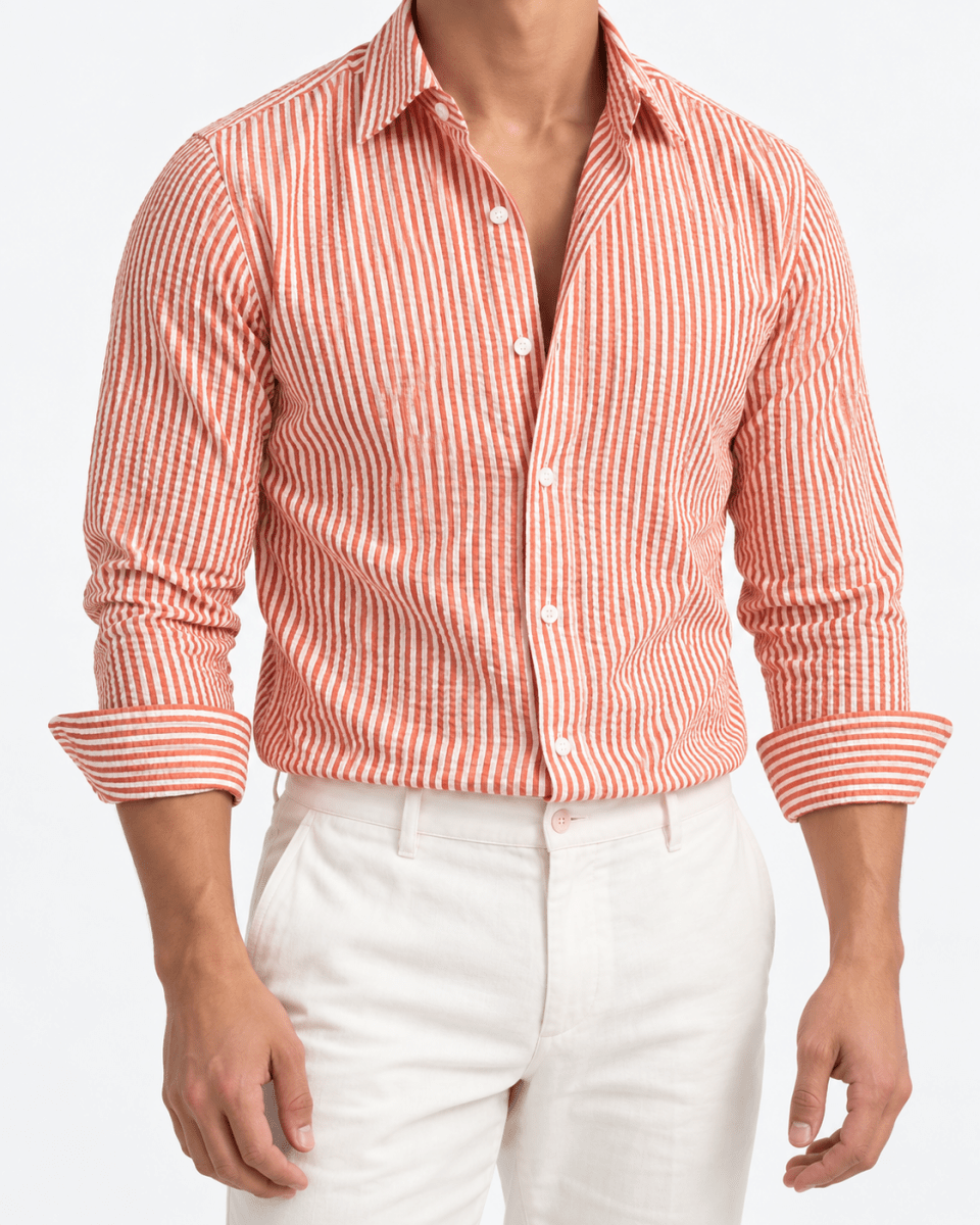 Streetwear summer long-sleeve shirt with stripes - AntoniosClothing - Orange