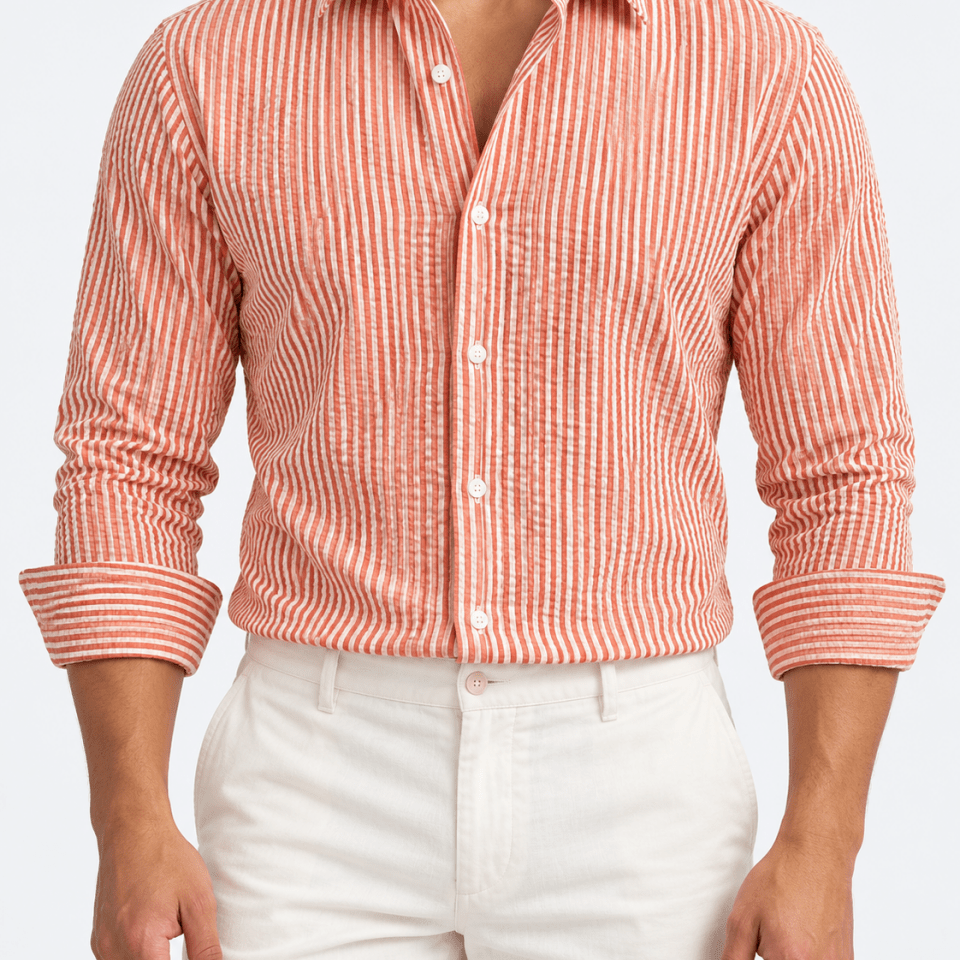 Streetwear summer long-sleeve shirt with stripes - AntoniosClothing - Orange