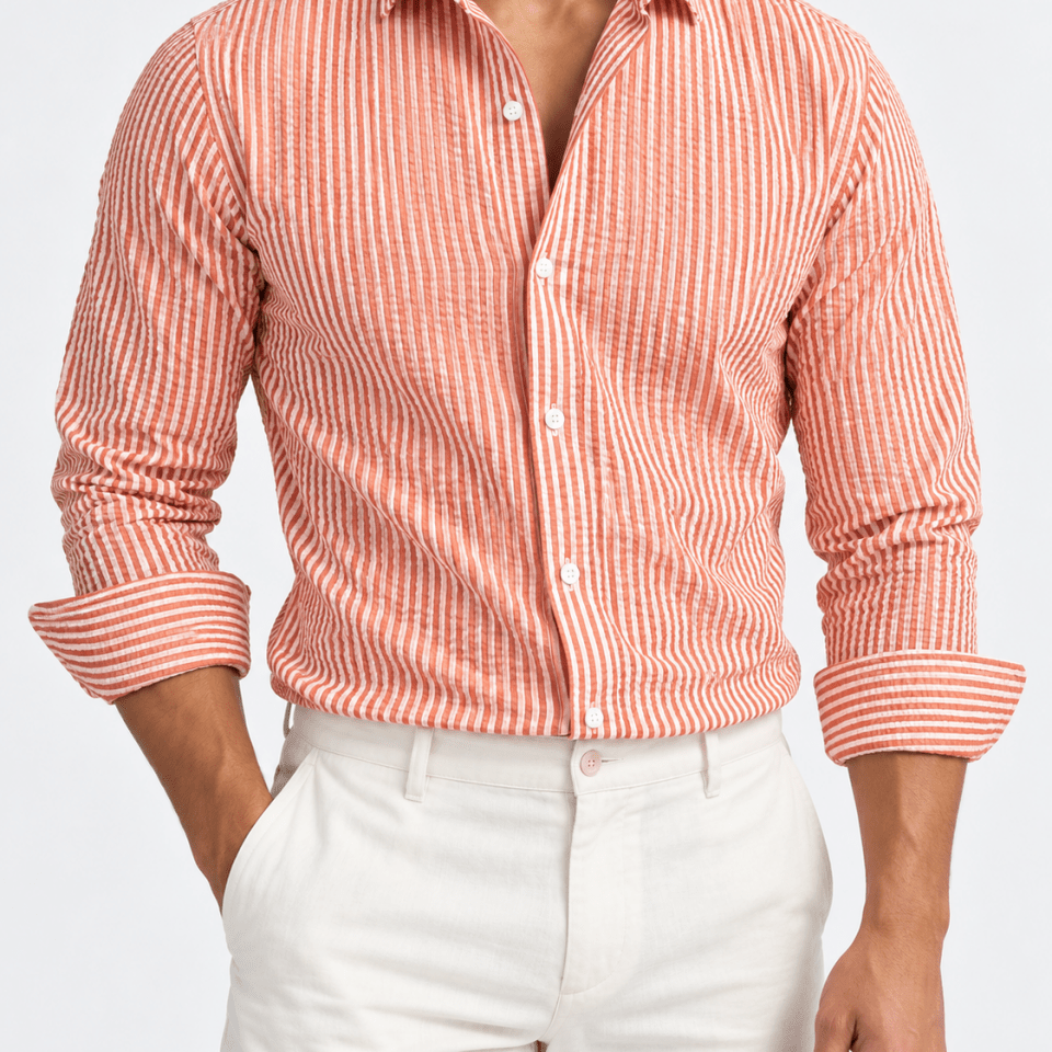 Streetwear summer long-sleeve shirt with stripes - AntoniosClothing - Orange