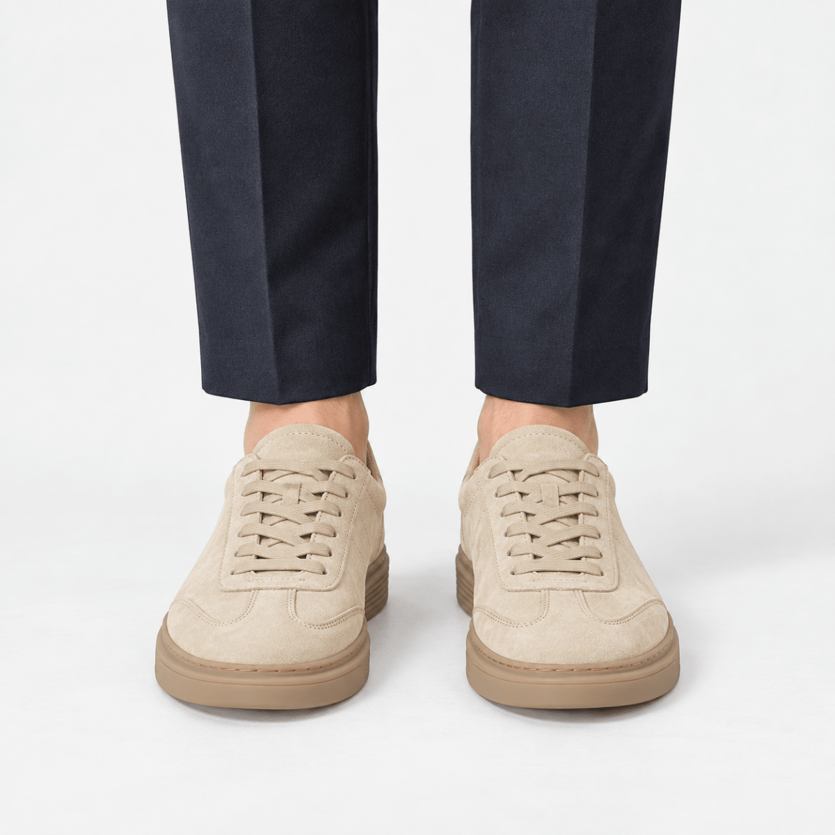 Suede cupsole sneakers with tonal laces - AntoniosClothing - Sand