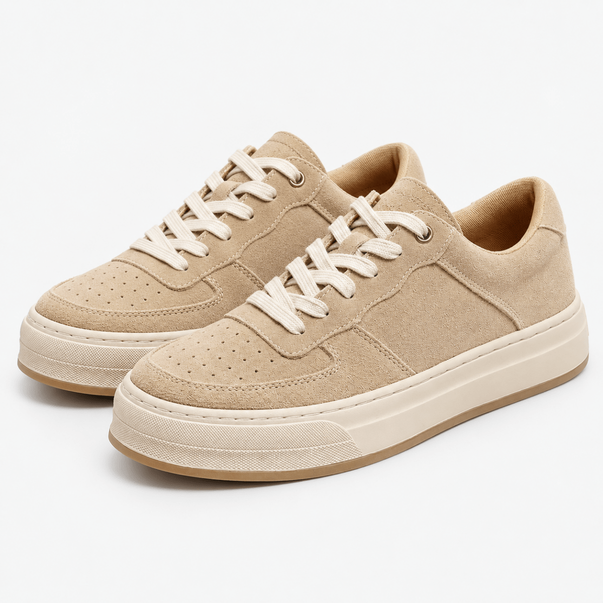 Suede panel low top sneakers - AntoniosClothing - Beige