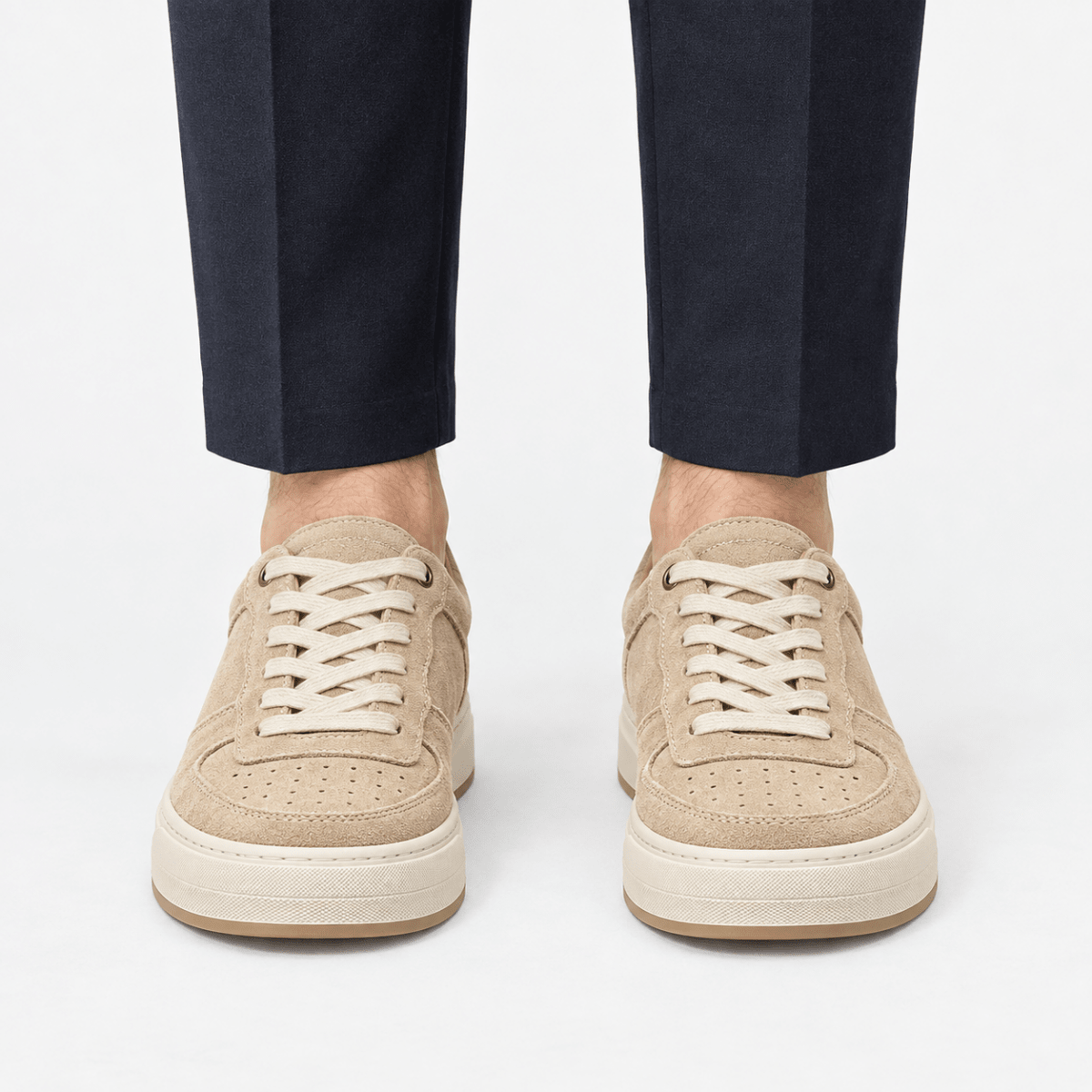 Suede panel low top sneakers - AntoniosClothing - Beige