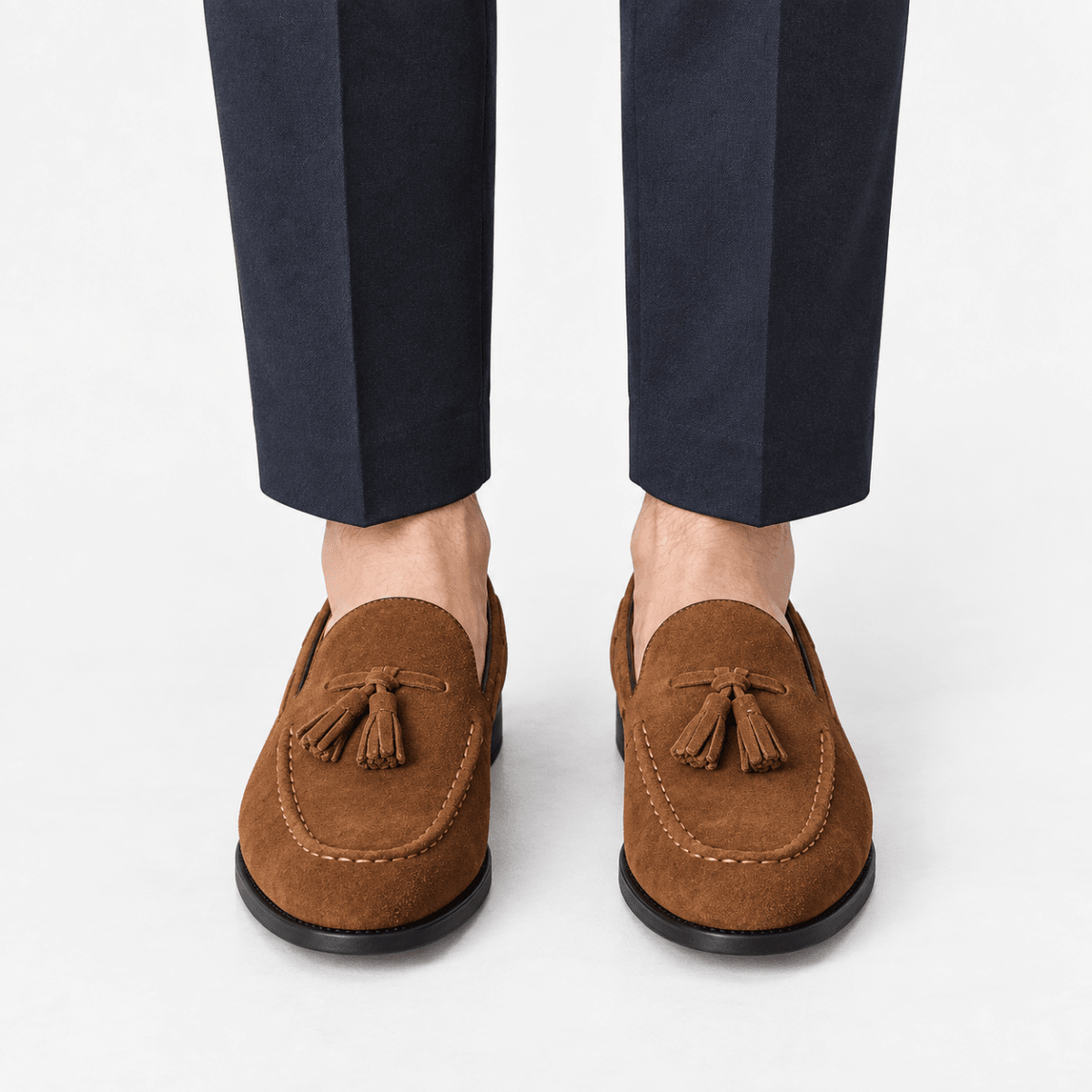 Suede tassel loafers with rubber soles - AntoniosClothing - Tan