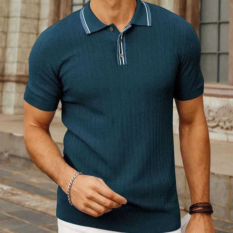 Summer knit regular polo t-shirt - Royal blue - Antonios