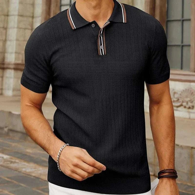 Summer knit regular polo t-shirt - Black - Antonios